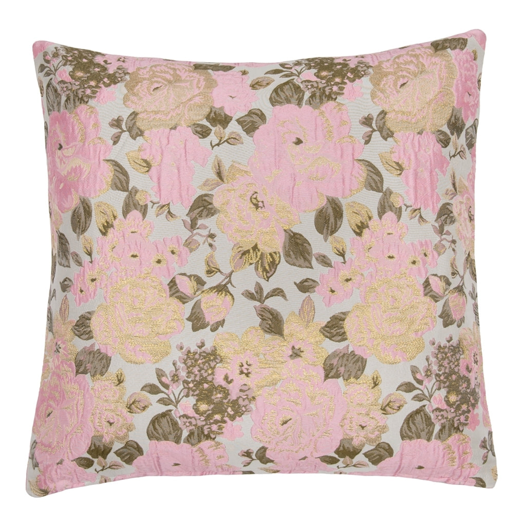 DAGNY #487-837/40 Cushion cover Sand w/rose flowers/gold lurex